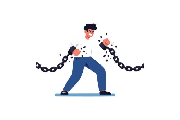 Breaking Barriers: The Man Breaking Free from Chains Symbolizin