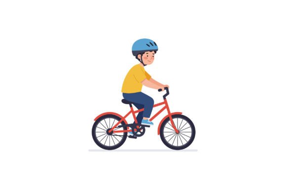 Capturing Motion and Joy: The Child Riding a Bicycle in a Flat Style V