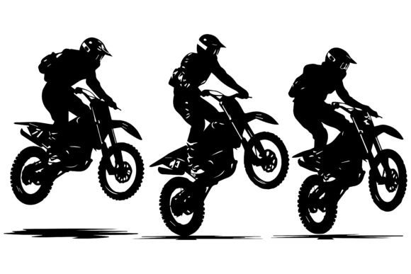 Dynamic Design with Set of Silhouette Biker Illustrations