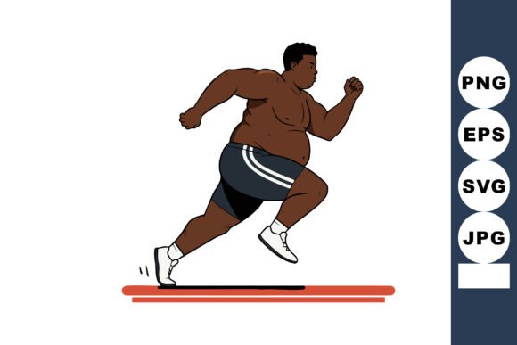 Dynamic Motion: Using the Overweight Man Sprinting in Sportswear R Illustration