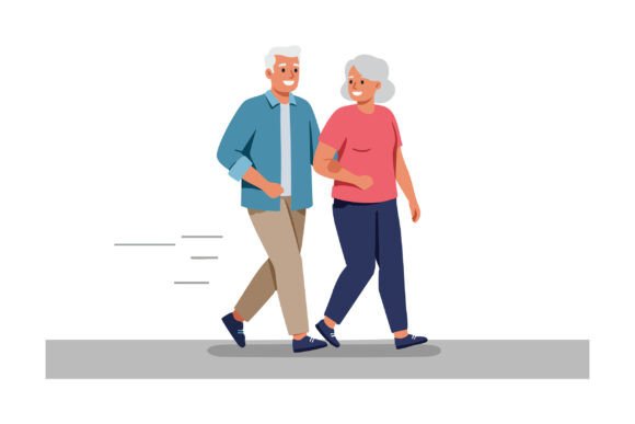 Elderly Couple Walking Together Smiling: Capturing Joy in Motion