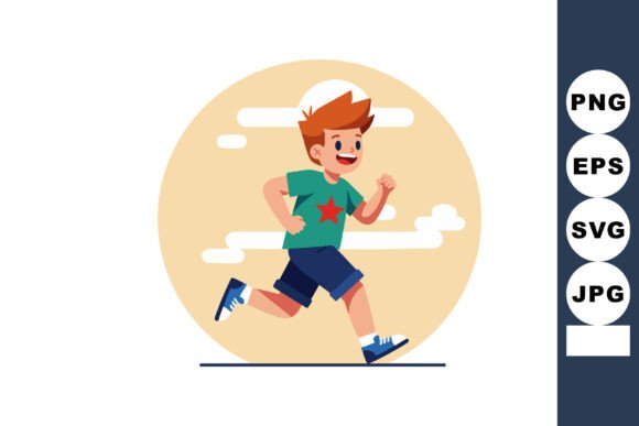 Happy Running Boy with Red Star on Green: A Burst of Energetic Joy