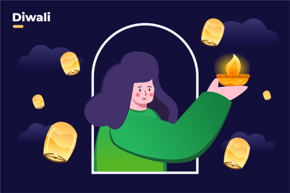India Woman Holding Oil Candle: A Festive Design Asset
