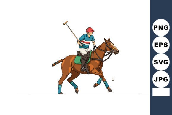 Polo Player Riding Brown Horse with Blue: Dynamic Design Assets