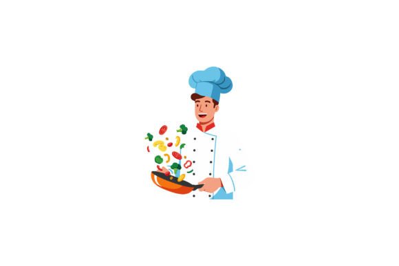 The Energetic Appeal of the Chef Cooking Colorful Vegetables Illustration